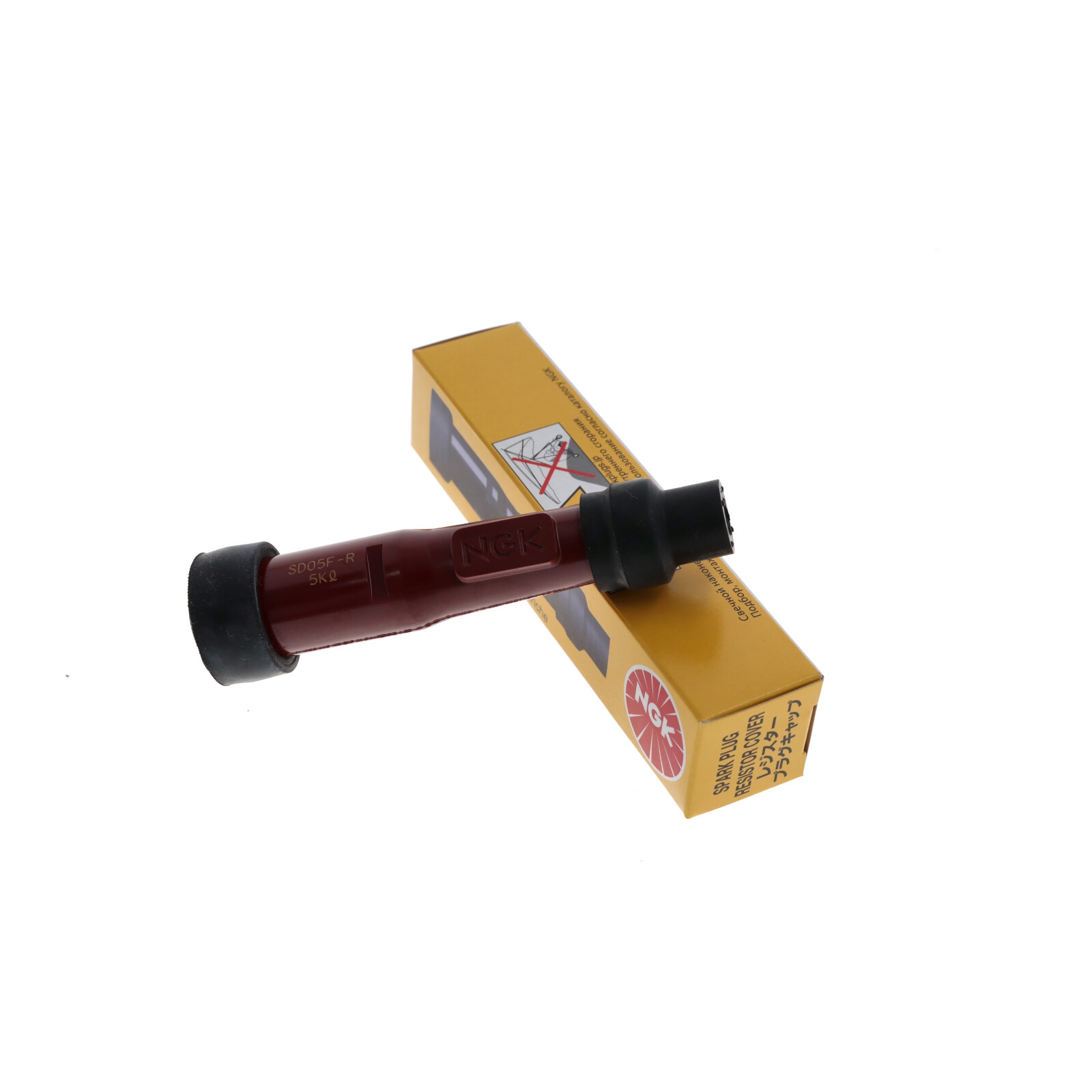 NGK Zündkerzenstecker SD05F-R 8238 Für 10/12 mm Kerzen, Phenolharz, gerade, Farbe rot, 5 Kilo Ohm entstört.