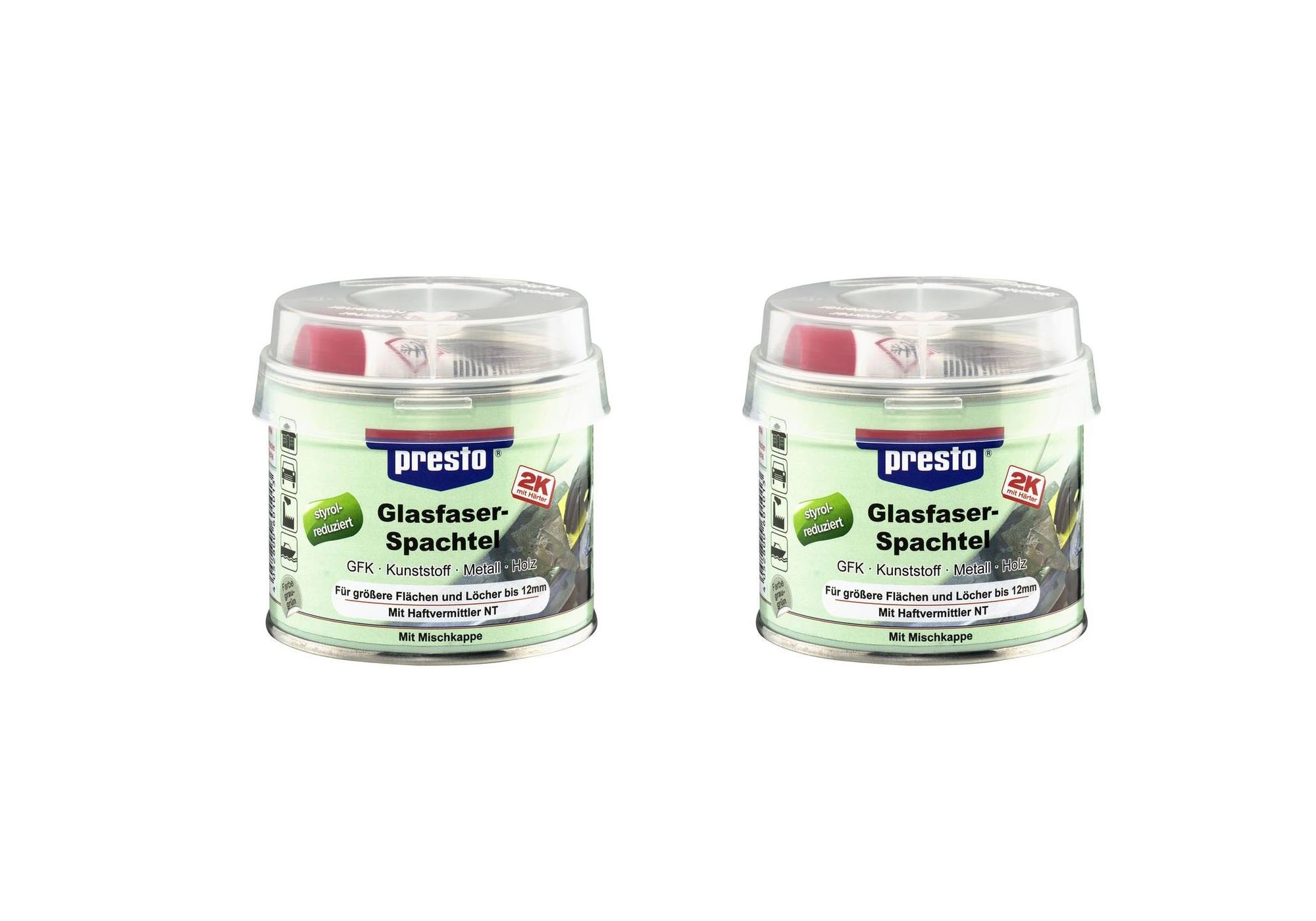 2 X presto 2K Glasfaserspachtel 250g grau-grün 601013