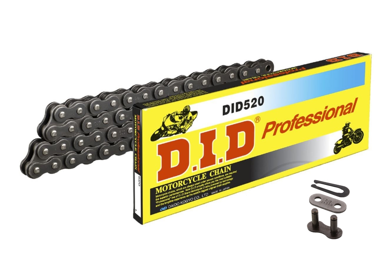DID Motorrad Antriebskette verstärkt 520 Teilung 114 Glieder offen +Clipschloss