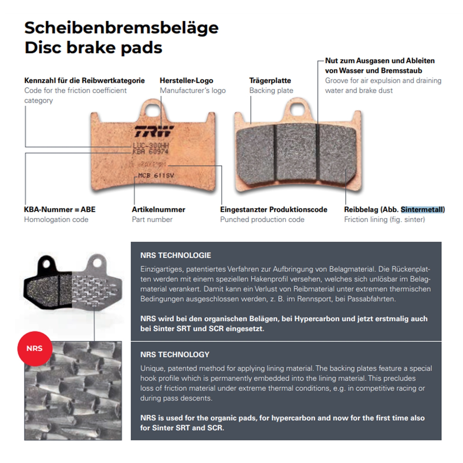 TRW MCB782SRM Sintermetall Bremsbeläge hinten für Piaggio X8 2005-2008 MP3 2007-2008 125 250