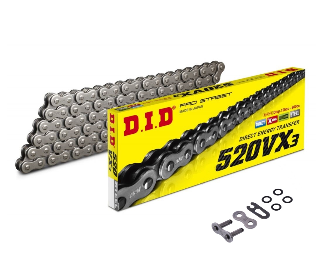 DID VX3 Motorrad X-Ringkette verstärkt offen 520 Teilung 116 Glieder Clipschloss