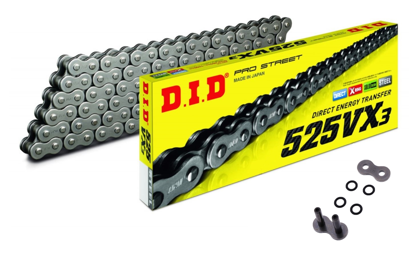 DID 525VX3 Motorrad X-Ringkette 525 Teilung 114 offen + Nietschloss