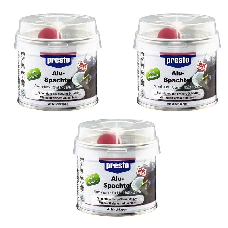 3 x presto 2K Alu-Spachtel 600351 250g Aluminium Stahl Holz Beton