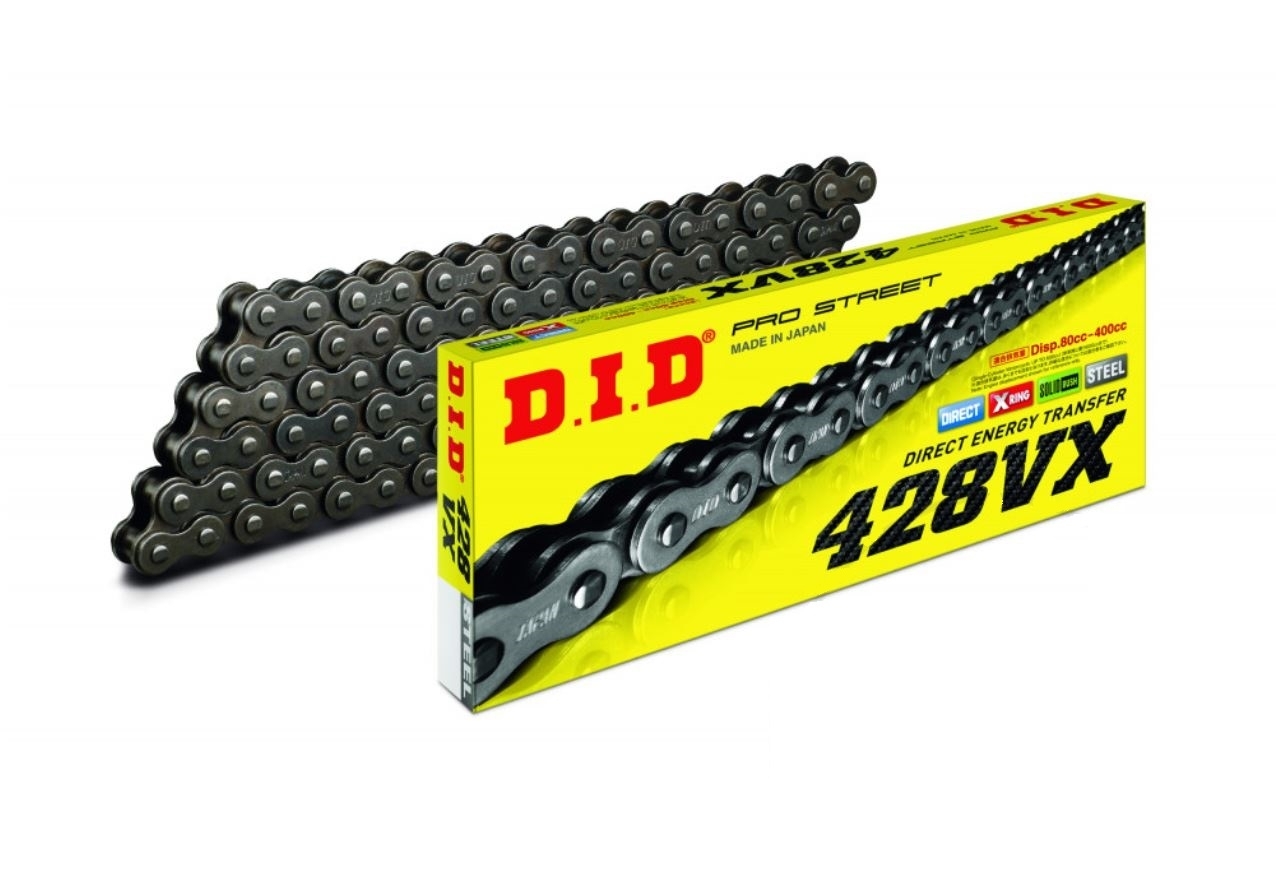 DID VX Motorrad X-Ringkette verstärkt 428 Teilung 132 Glieder offen +Nietschloss
