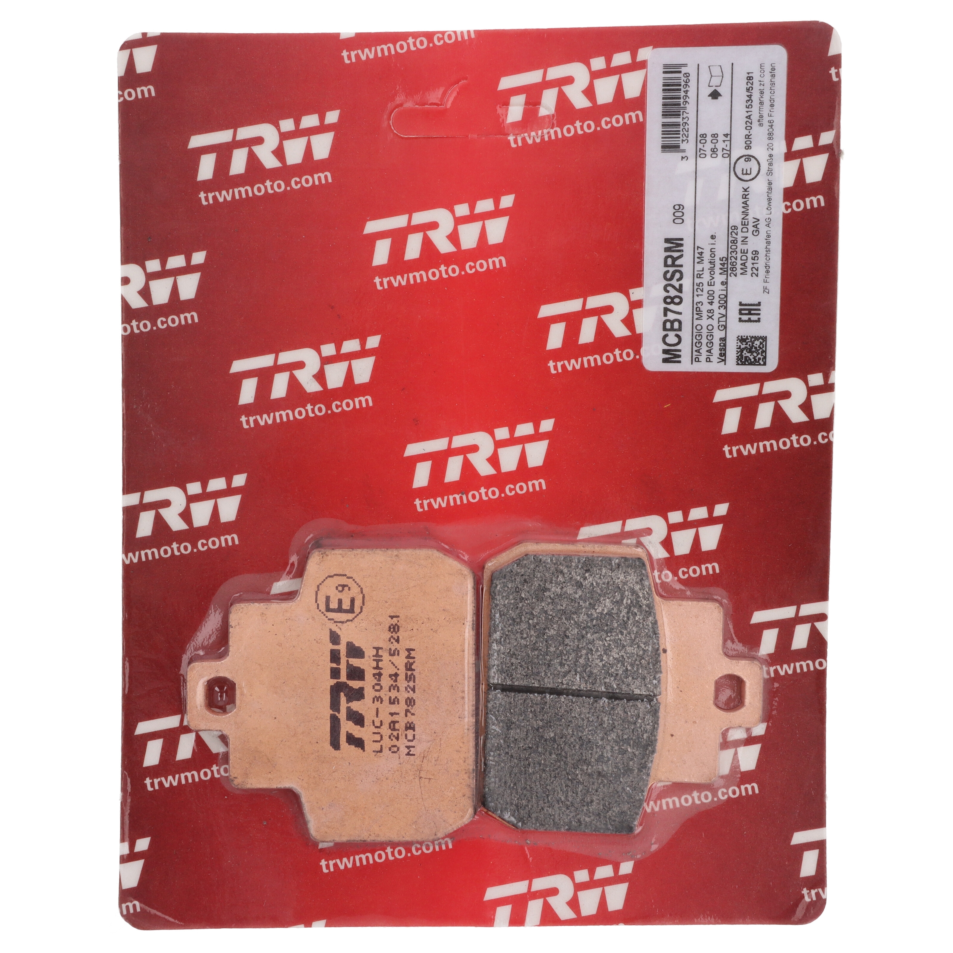 TRW MCB782SRM Sintermetall Bremsbeläge hinten für Piaggio X8 2005-2008 MP3 2007-2008 125 250