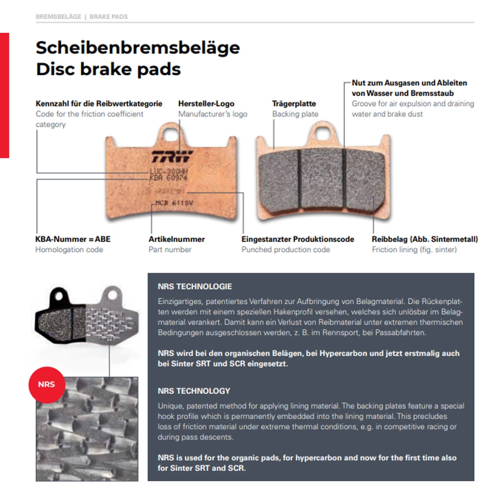 TRW Scooter Bremsbelagsatz für Aprilia Leonardo 125 Leonardo 150 vorne + hinten
