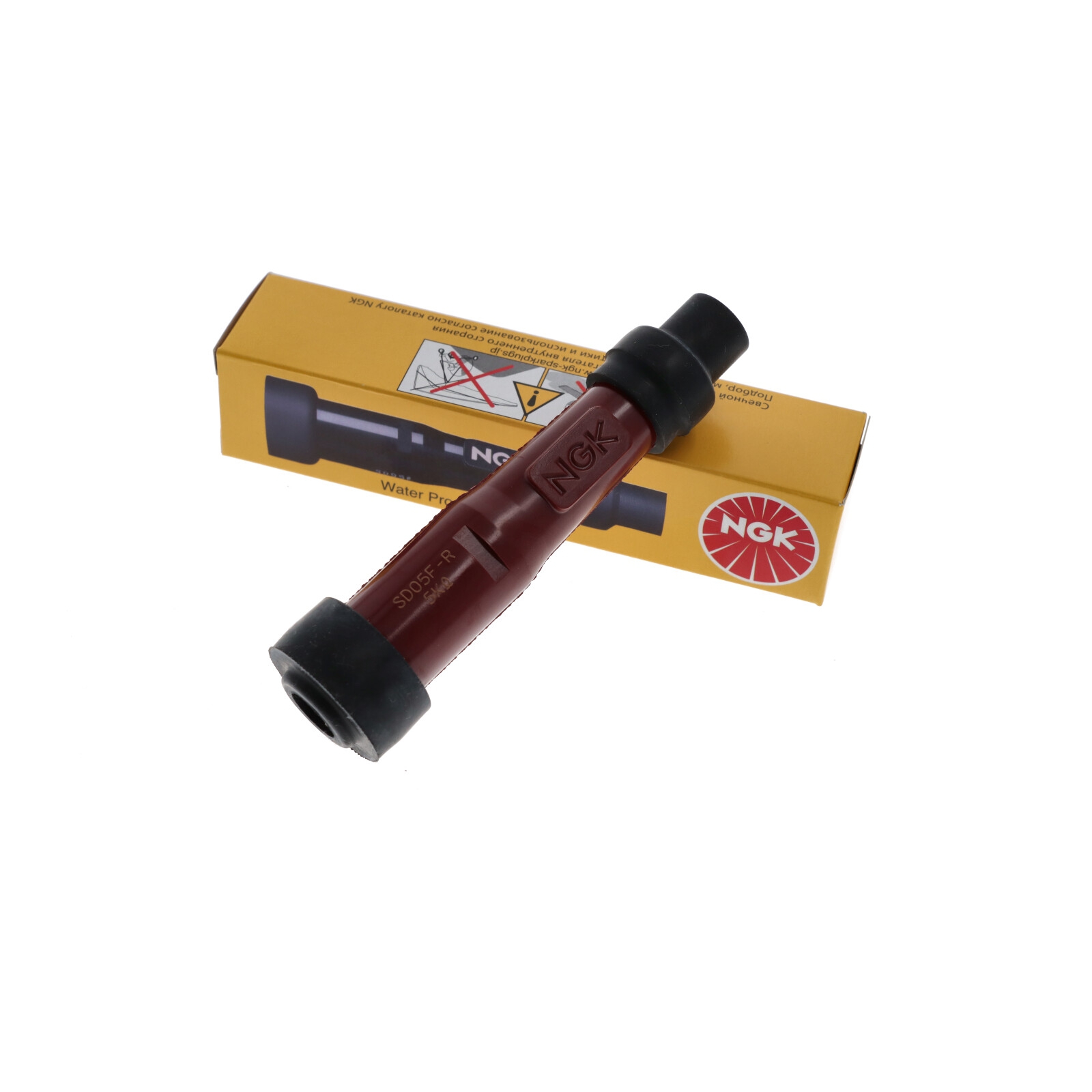 NGK Zündkerzenstecker SD05F-R 8238 Für 10/12 mm Kerzen, Phenolharz, gerade, Farbe rot, 5 Kilo Ohm entstört.