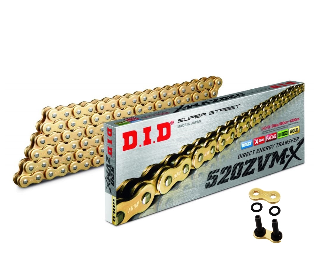 DID ZVMX Motorrad X-Ringkette Gold 520 Teilung 118 Glieder offen +Nietschloss