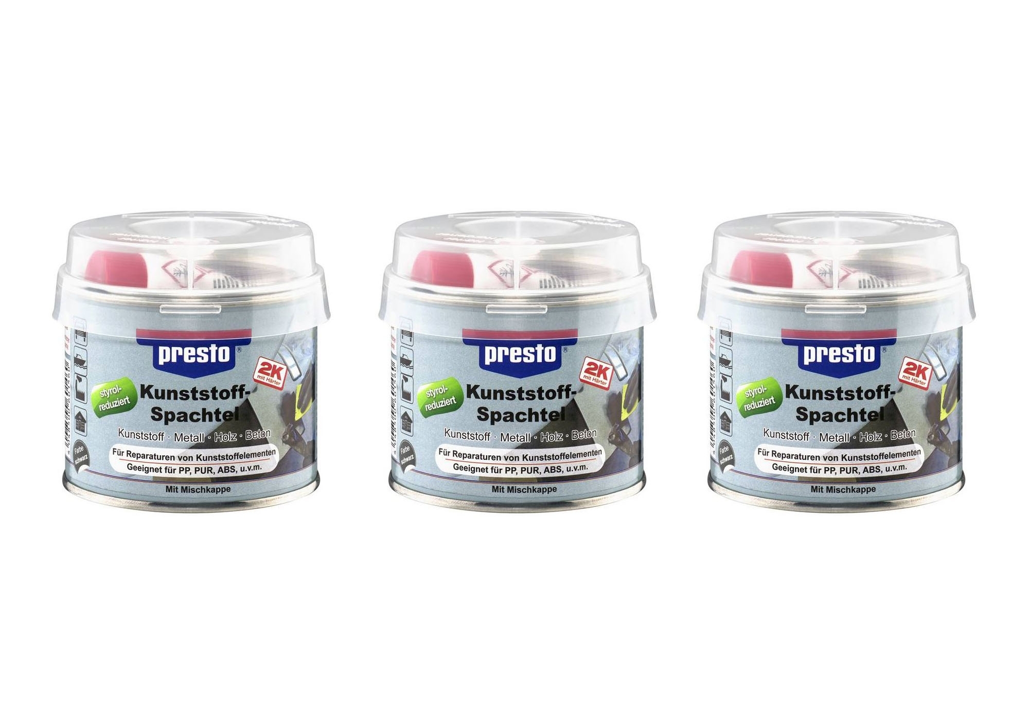 3 X presto 2K Kunststoffspachtel 250g schwarz 601460