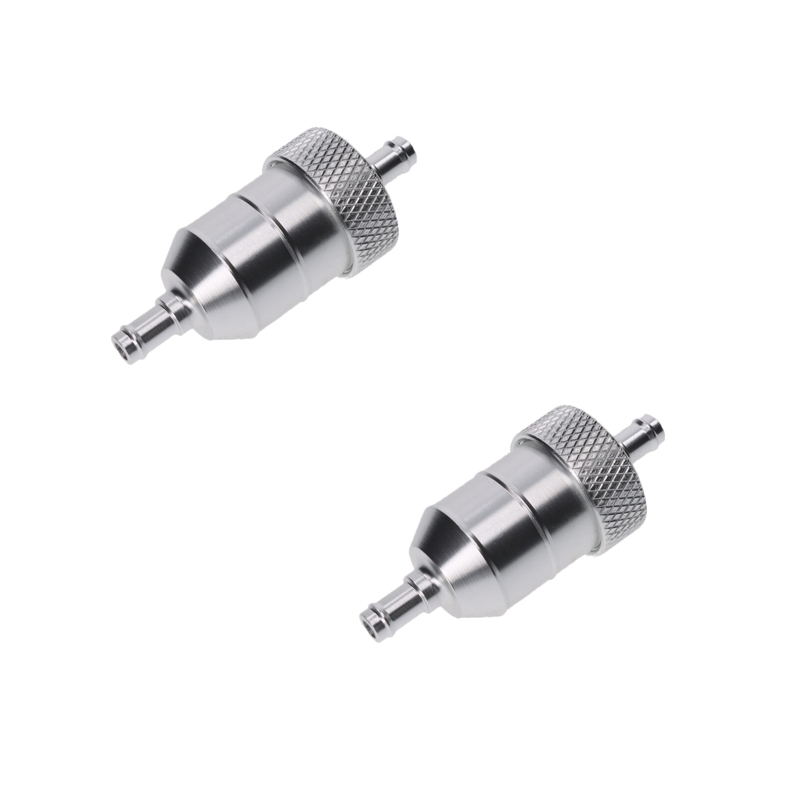 2x Mini CNC Kraftsstofffilter Benzinfilter 6mm Aluminium chrom für Moped Mofa Motorrad Quad