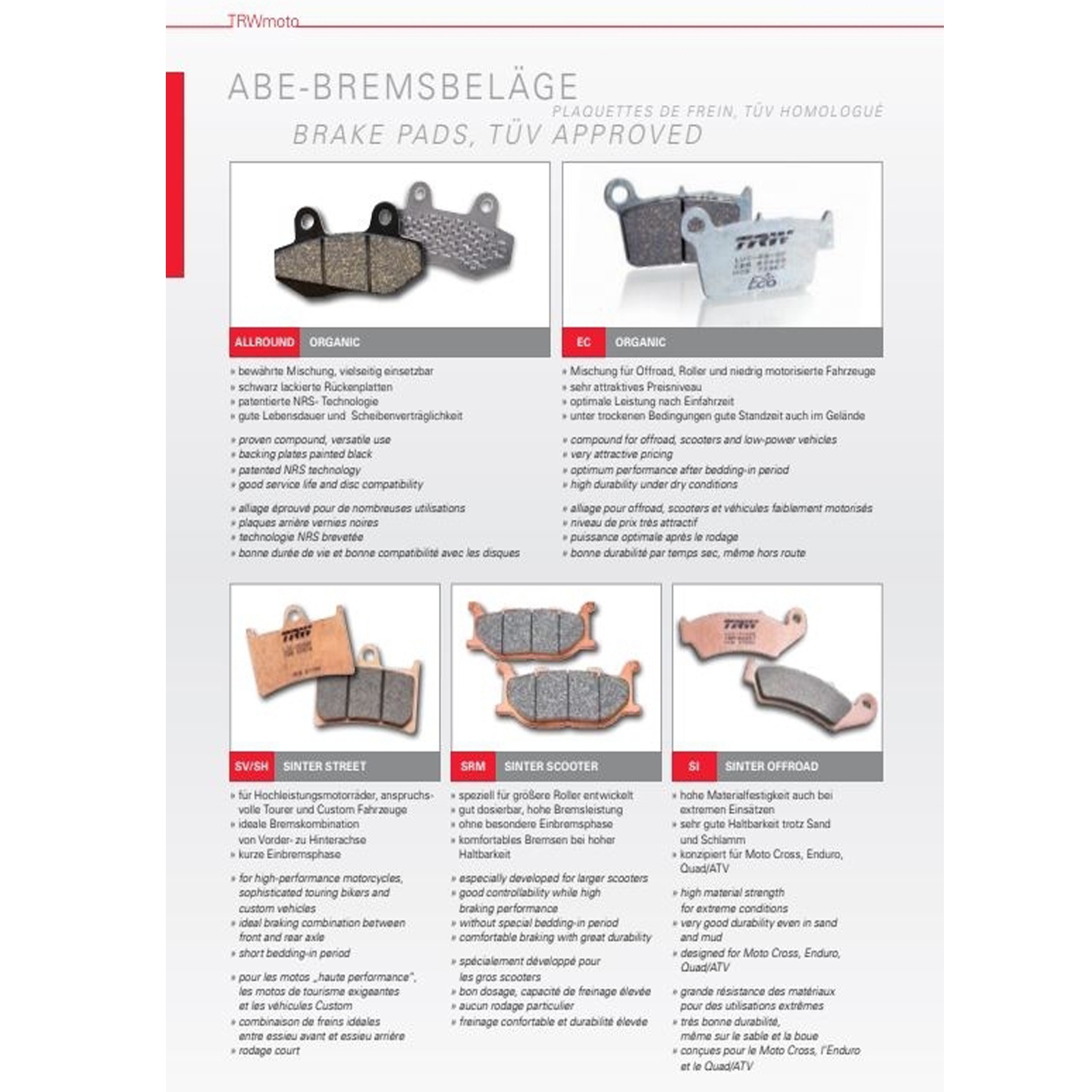 TRW MCB867 Bremsbeläge hinten für Honda CBR R RT Repsol MSX 125 CRF250 Suzuki GSXR125