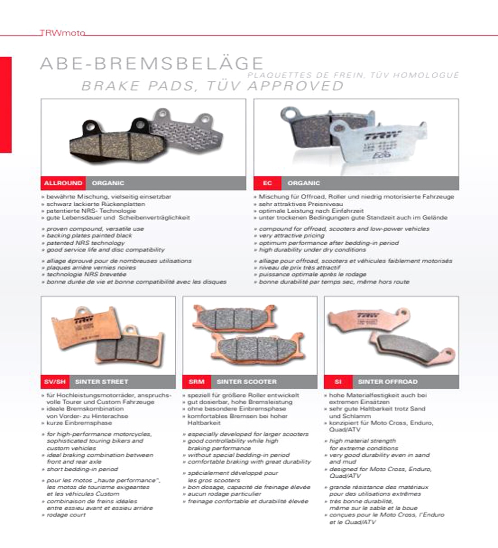 TRW MCB534SI Sintermetall Bremsbeläge vorne für Honda XL600 R XL350 R MTX XR CR125 R CR250 R CR500 R