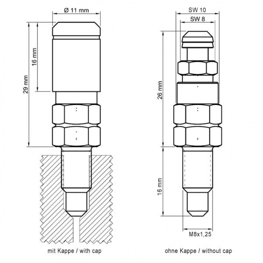 4x SB-110312 stahlbus Schnell-Entlüfterschraube Entlüfterventil M8x1.25x20 +Ventilkappen Anthrazit