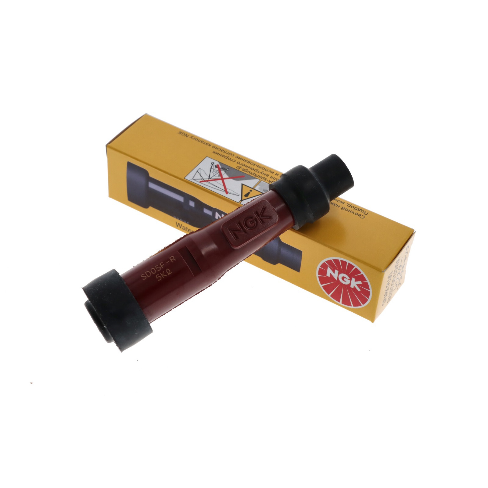 NGK Zündkerzenstecker SD05F-R 8238 Für 10/12 mm Kerzen, Phenolharz, gerade, Farbe rot, 5 Kilo Ohm entstört.